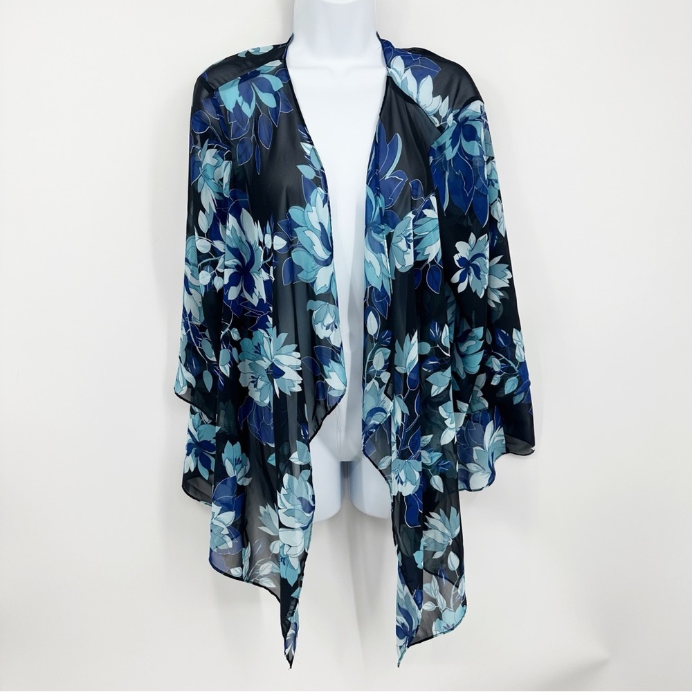 Vintage Y2K Dark Floral Blue Kimono Size XL Fairycore Whimsical